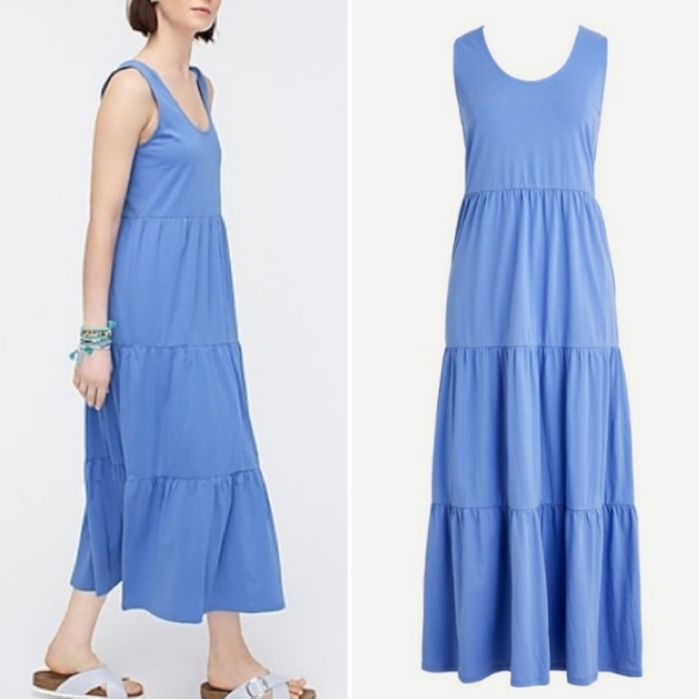 J. Crew | Blue Tiered Sleeveless Maxi Dress Size S
